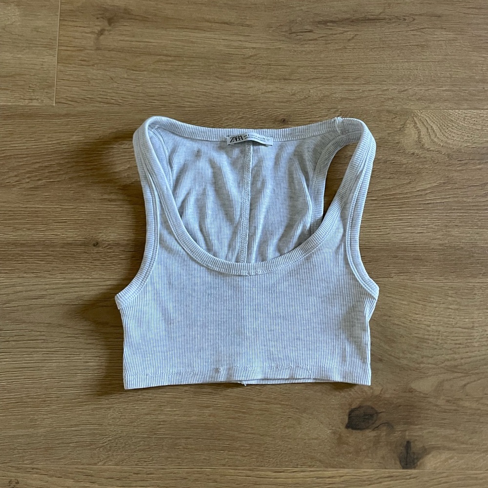 Zara Ribbed Cropped Crop Top Racerback Bra Light Heathered Gray Tank Size Small